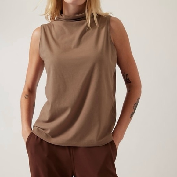 Athleta Outbound Pyrite Brown Mock Neck Sleeveless Cotton Tank Top 882327 3X - Picture 1 of 10